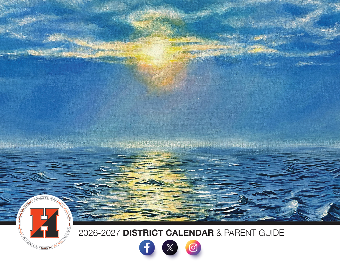 Cover of the 26-27 District Calendar with the painting of a sun and water landscape.